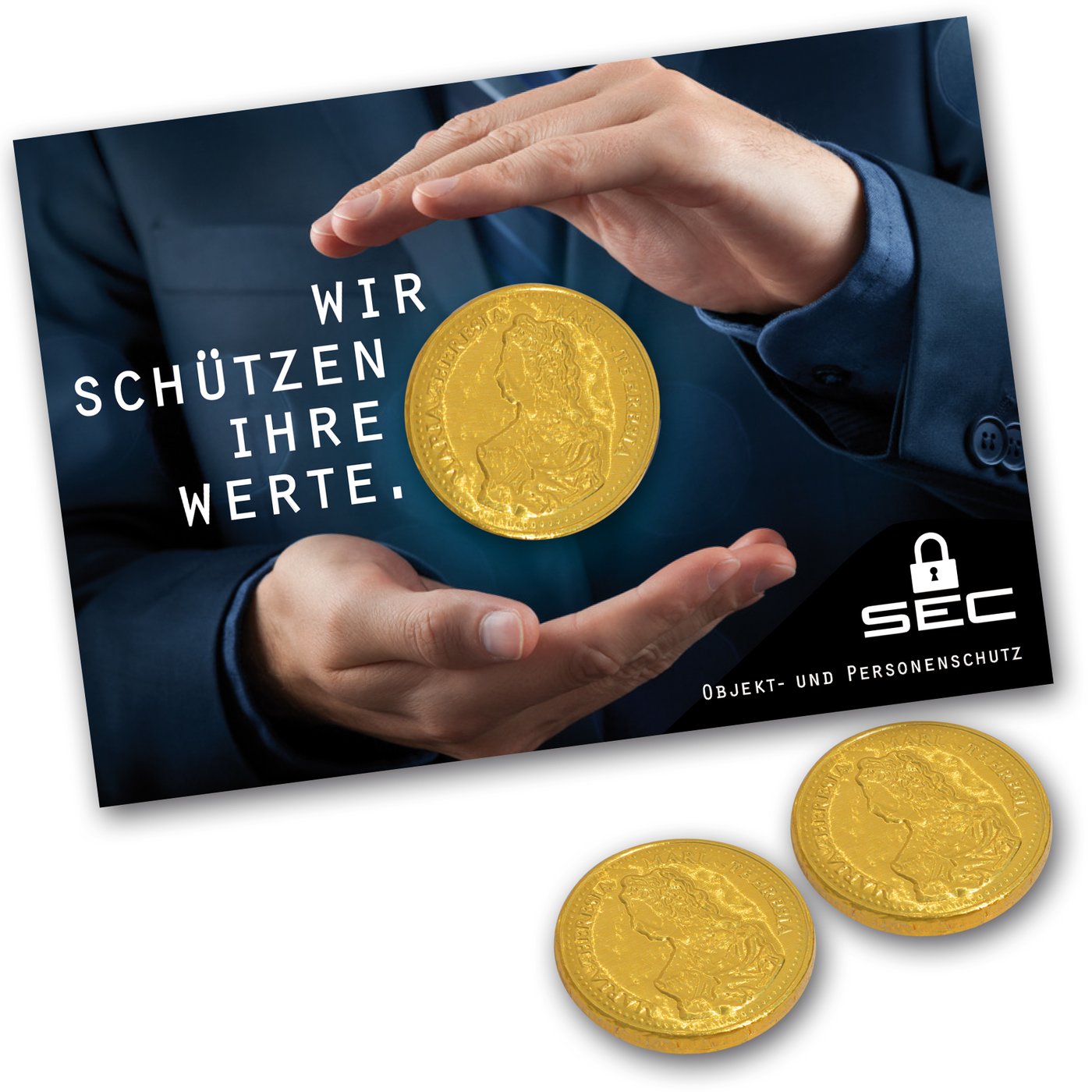 Schokogoldmünze auf Karte