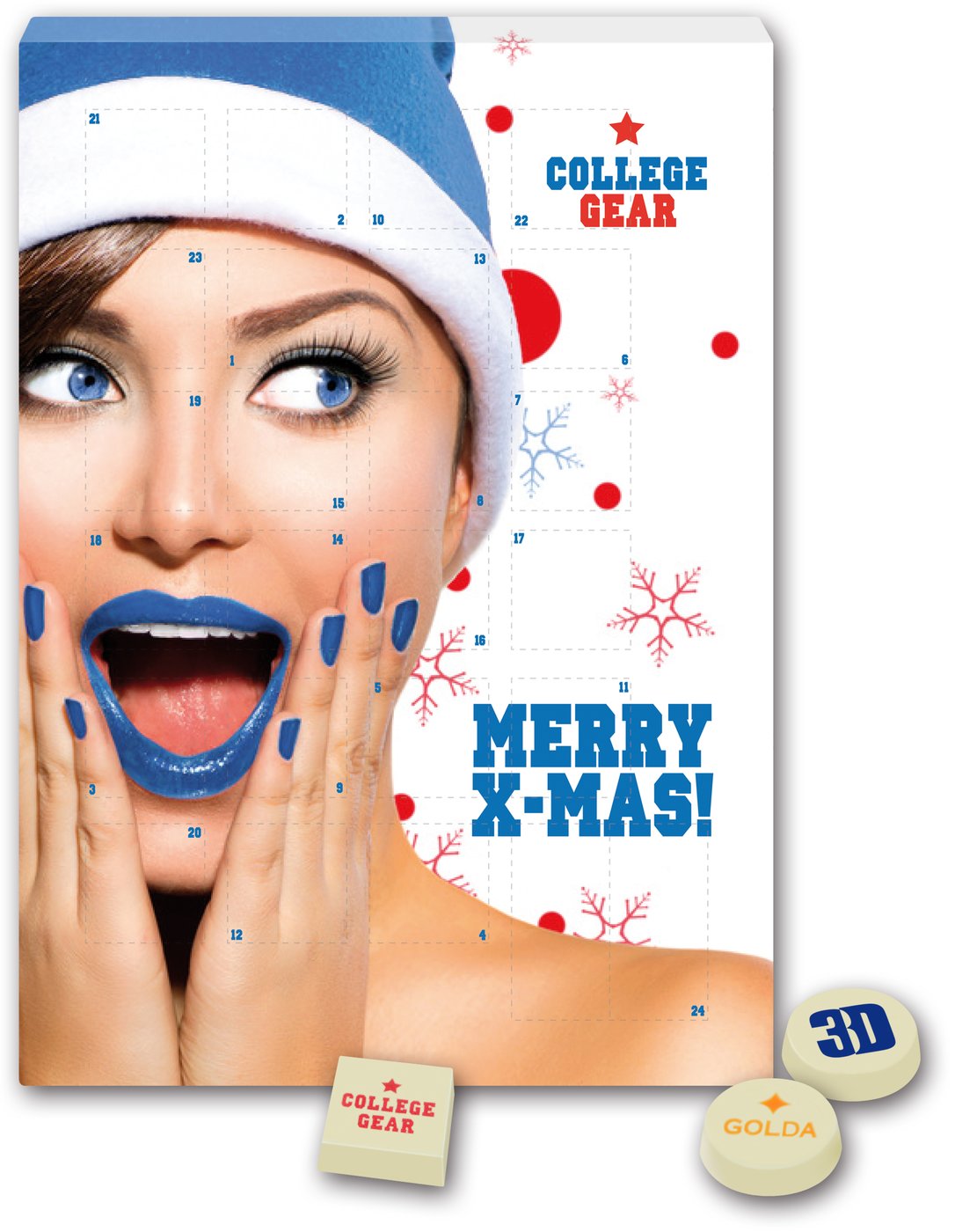 Adventskalender mit bedruckter Schokolade