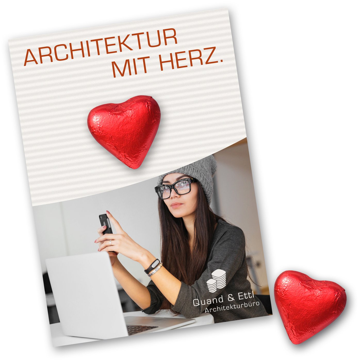 Schokoherz auf Werbekarte