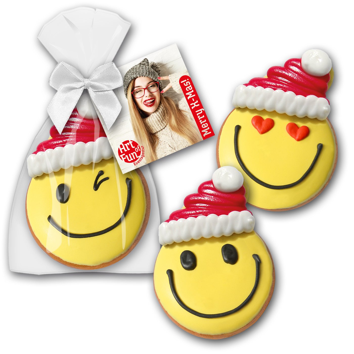 Lebkuchengesicht mit Mütze und Logo