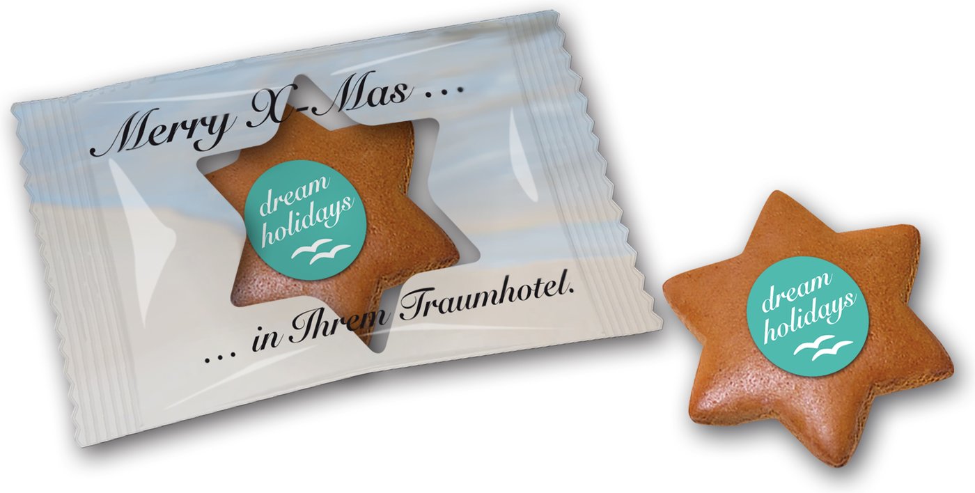 Lebkuchenstern mini mit Logo in bedruckter Folie