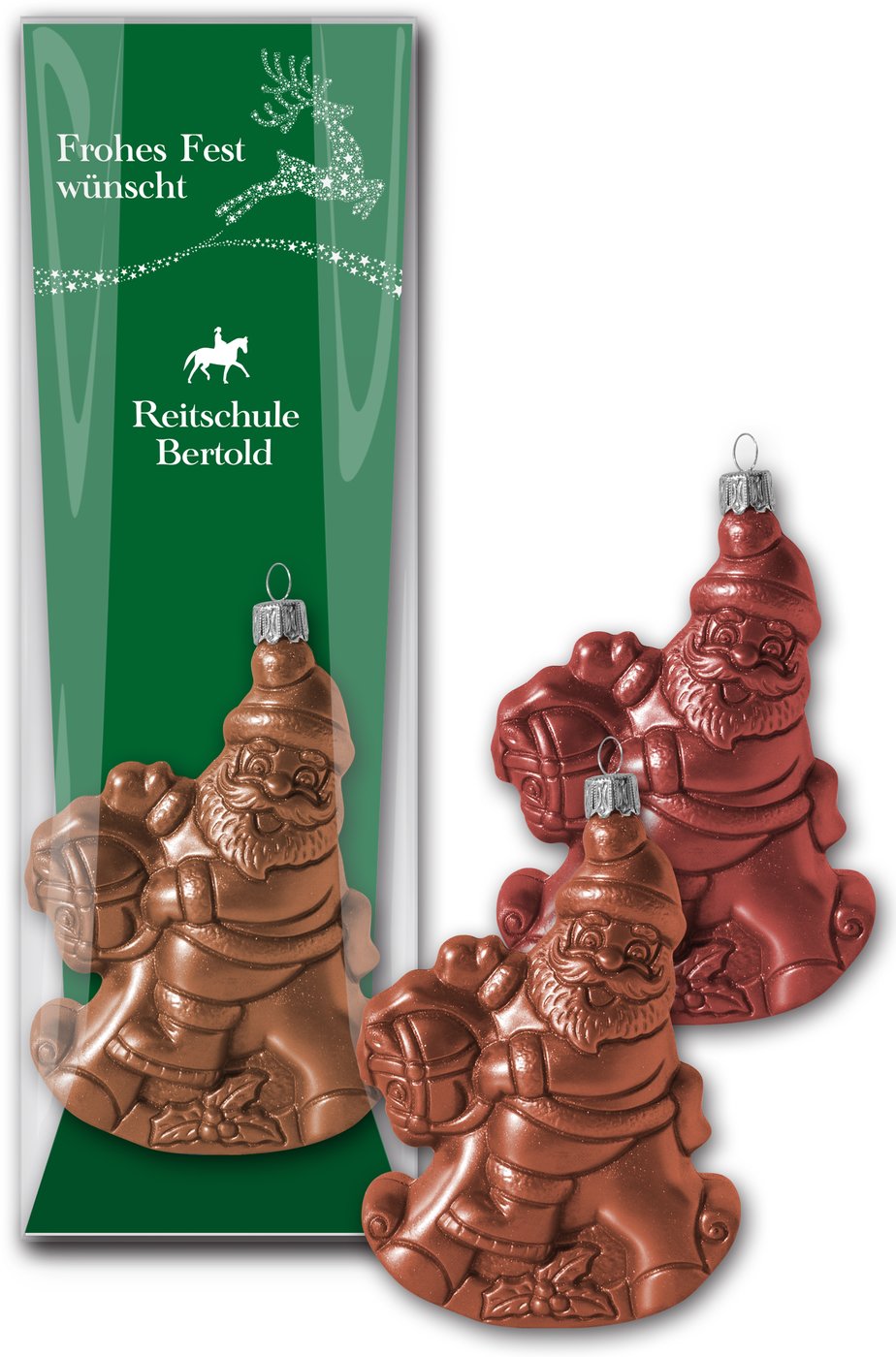 Schoko-Christbaumkugel Nikolaus auf Schaukelpferd