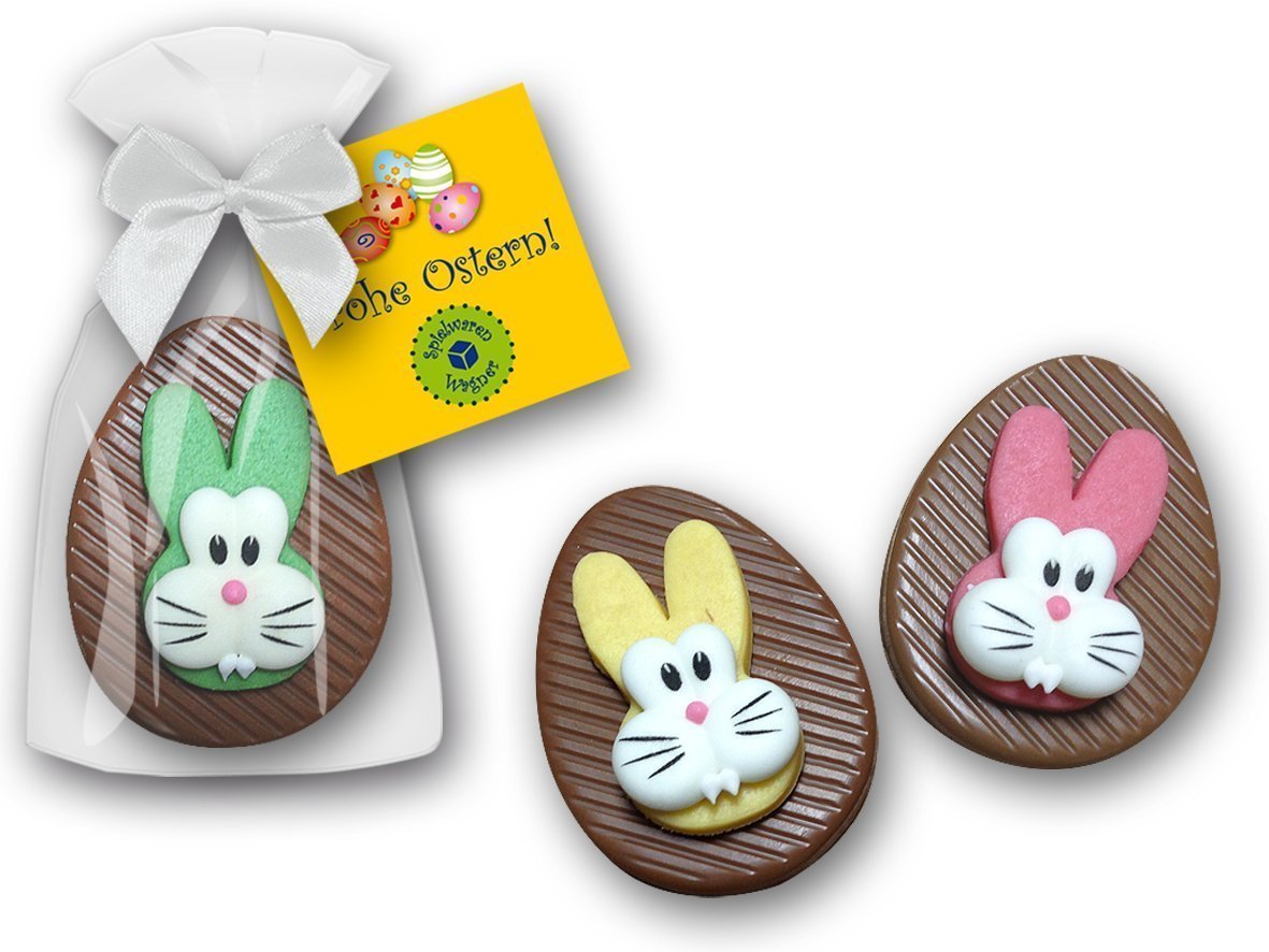Schokoei mit bunten Hasenköpfen