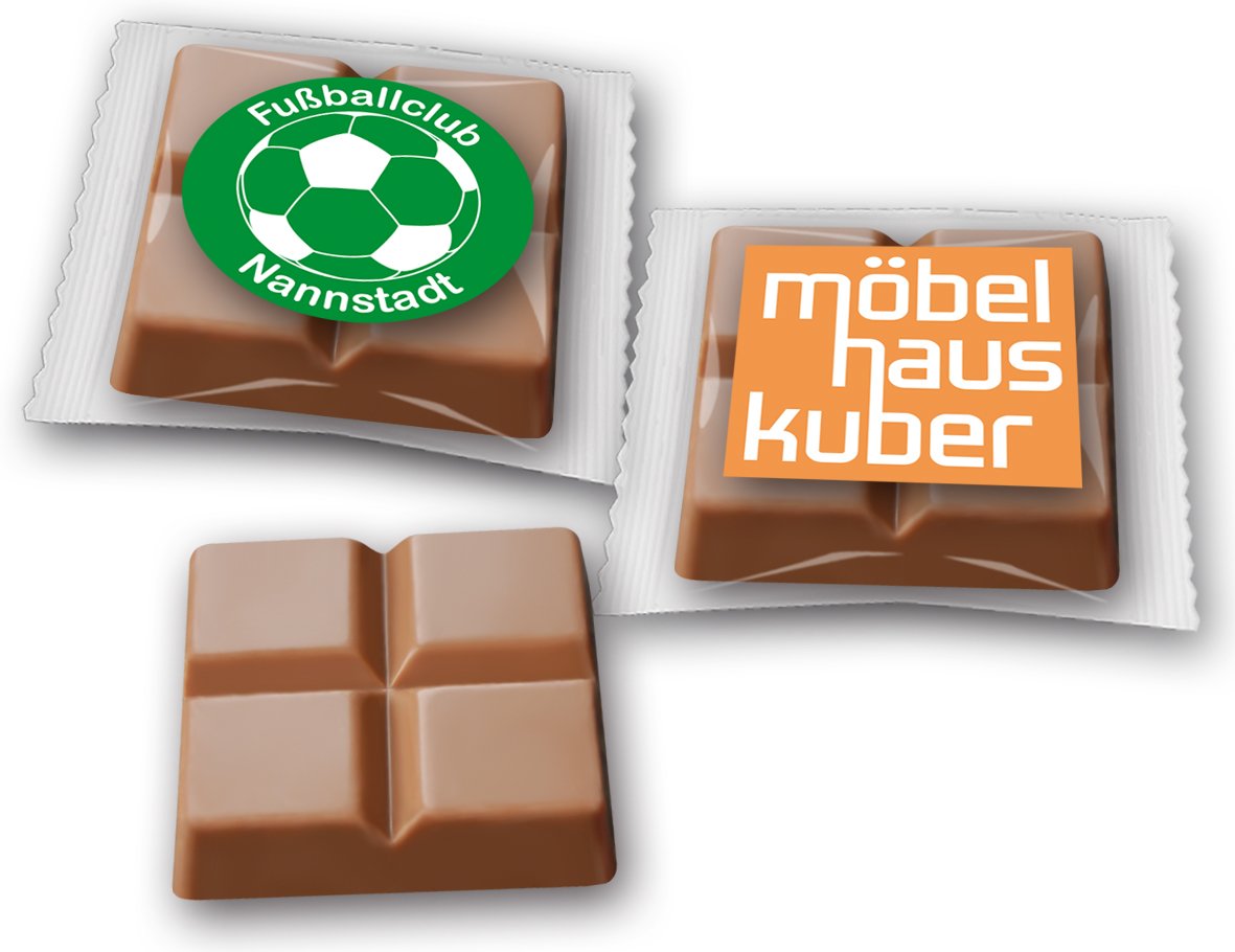 Schokotäfelchen mit Etikett